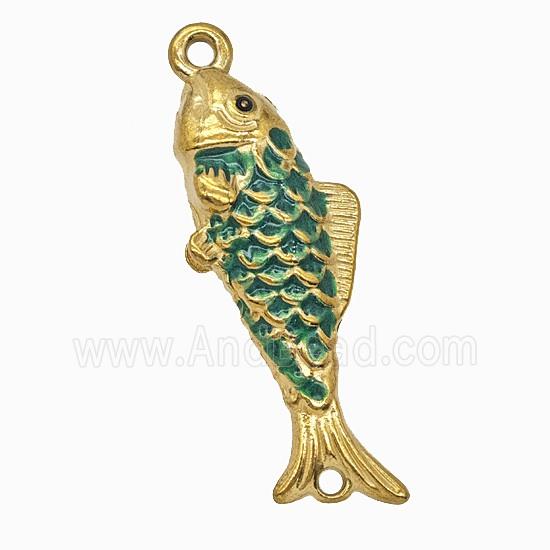 Stainless Steel Fish Pendant Green Painted Gold Plated