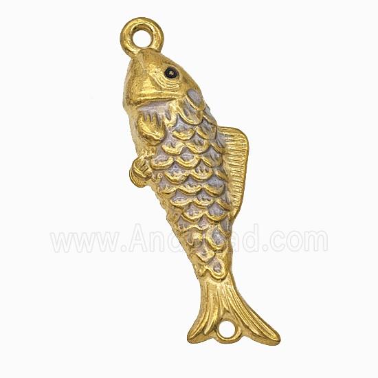 Stainless Steel Fish Pendant Gray Painted Gold Plated