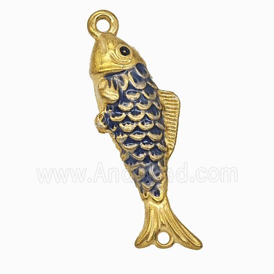 Stainless Steel Fish Pendant Black Painted Gold Plated