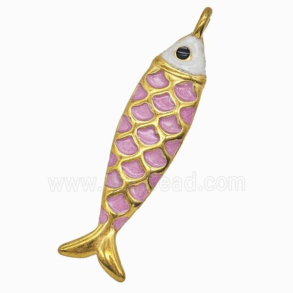 Stainless Steel Fish Pendant Pink Painted Gold Plated