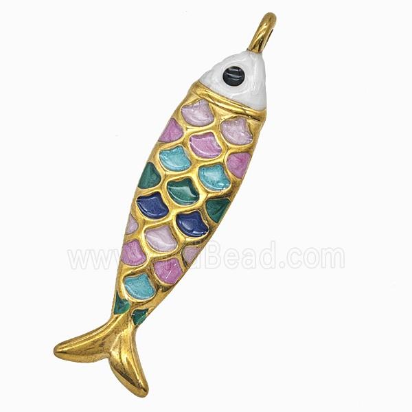 Stainless Steel Fish Pendant Multicolor Painted Gold Plated