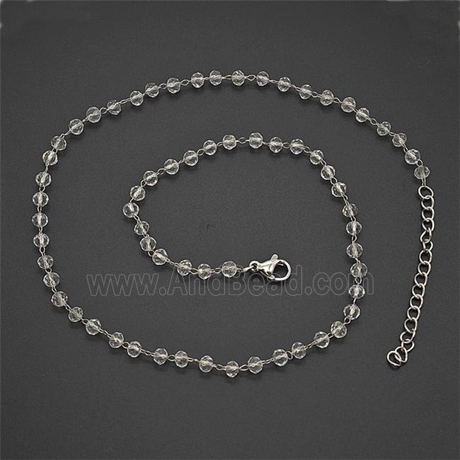 Stainless Steel Necklace with Glass bead, platinum plated