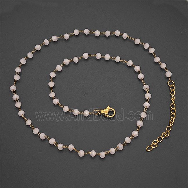 Stainless Steel Necklace with Glass bead, Gold plated