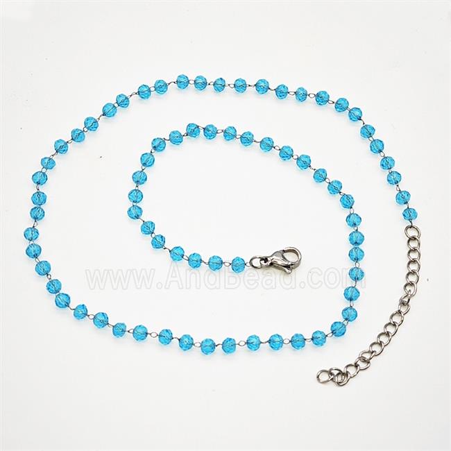 Stainless Steel Necklace with Glass bead, platinum plated
