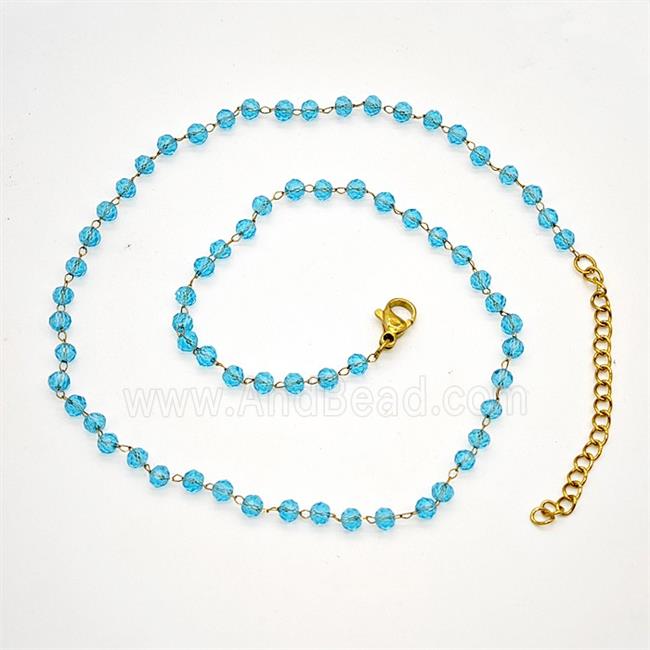 Stainless Steel Necklace with Glass bead, Gold plated