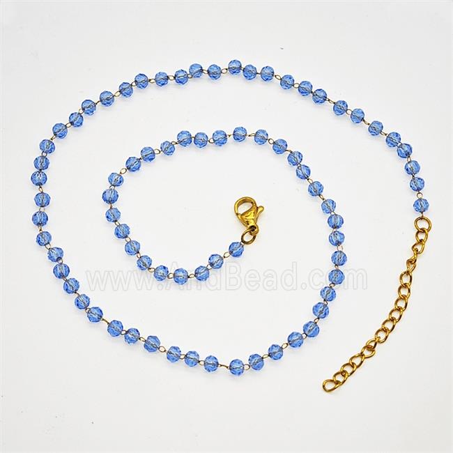 Stainless Steel Necklace with Glass bead, Gold plated