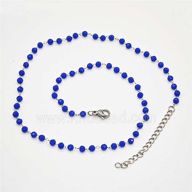 Stainless Steel Necklace with Glass bead, platinum plated