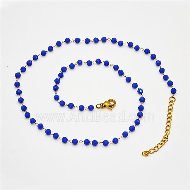 Stainless Steel Necklace with Glass bead, Gold plated