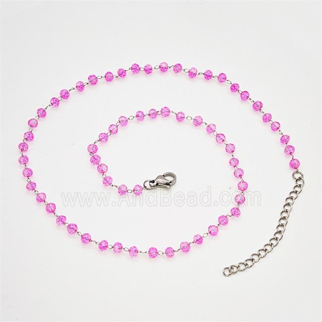 Stainless Steel Necklace with Glass bead, platinum plated