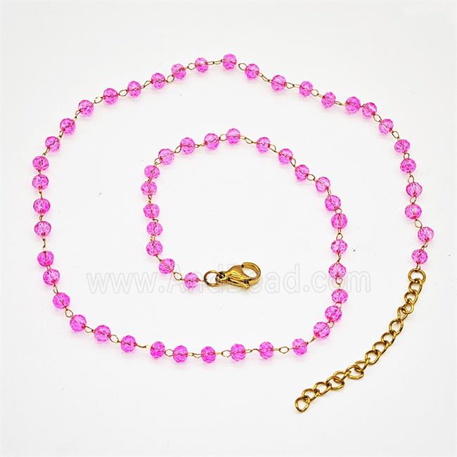 Stainless Steel Necklace with Glass bead, Gold plated