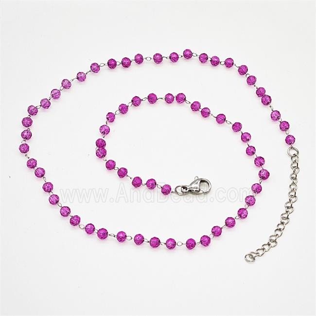 Stainless Steel Necklace with Glass bead, platinum plated