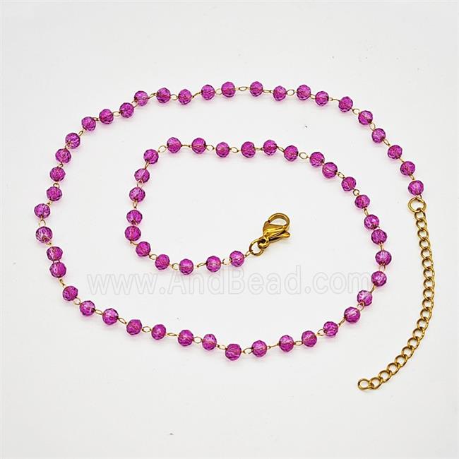 Stainless Steel Necklace with Glass bead, Gold plated