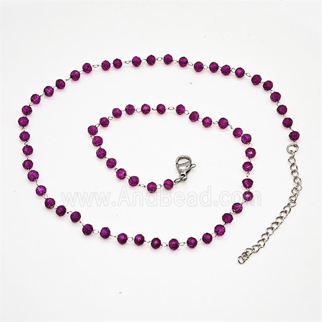 Stainless Steel Necklace with Glass bead, platinum plated