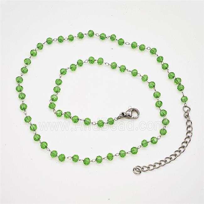 Stainless Steel Necklace with Glass bead, platinum plated
