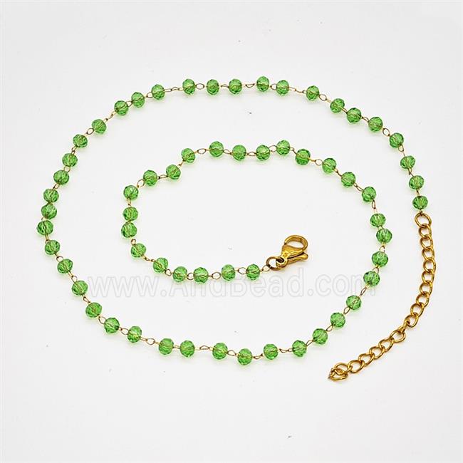 Stainless Steel Necklace with Glass bead, Gold plated