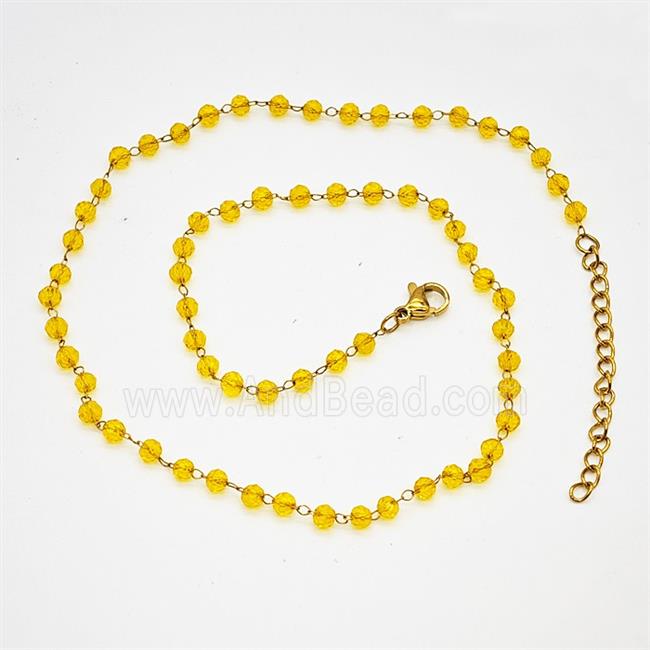 Stainless Steel Necklace with Glass bead, Gold plated