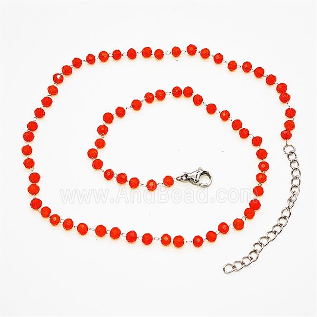 Stainless Steel Necklace with Glass bead, platinum plated