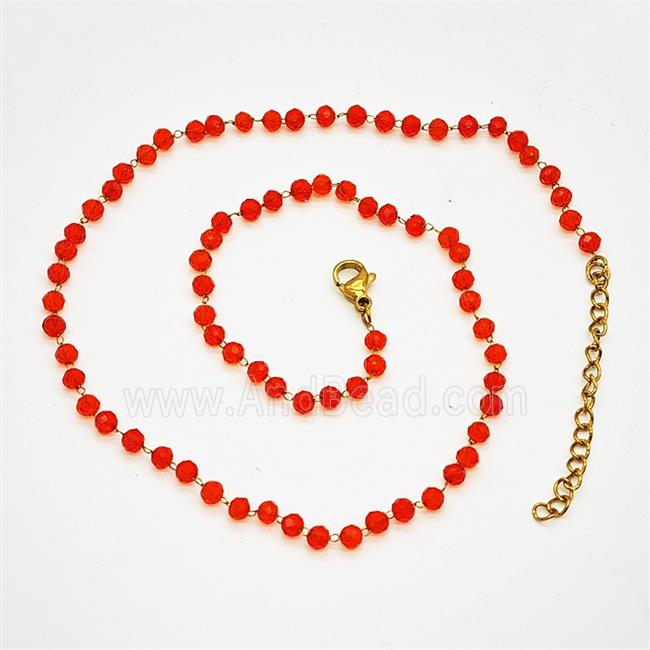 Stainless Steel Necklace with Glass bead, Gold plated