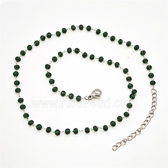 Stainless Steel Necklace with Glass bead, platinum plated