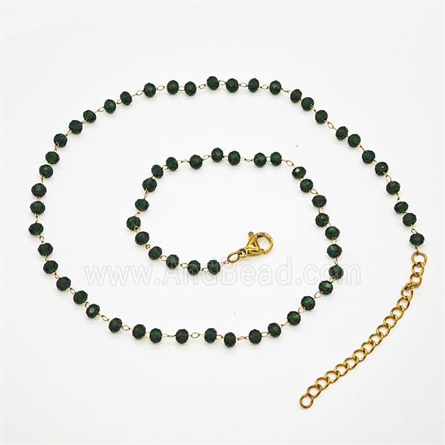 Stainless Steel Necklace with Glass bead, Gold plated