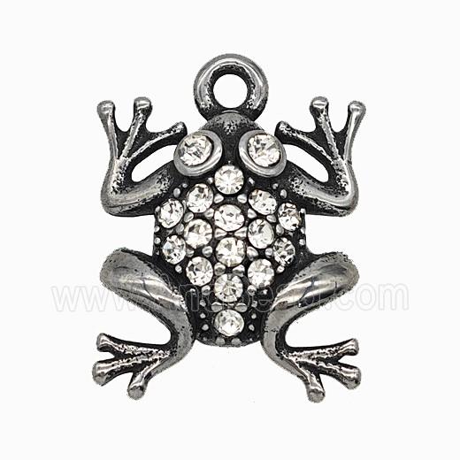 304 Stainless Steel Frog Pendant Pave Rhinestone Antique Silver