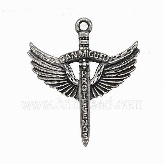 Angel Wings Sword Charms 304 Stainless Steel Pendant Antique Silver