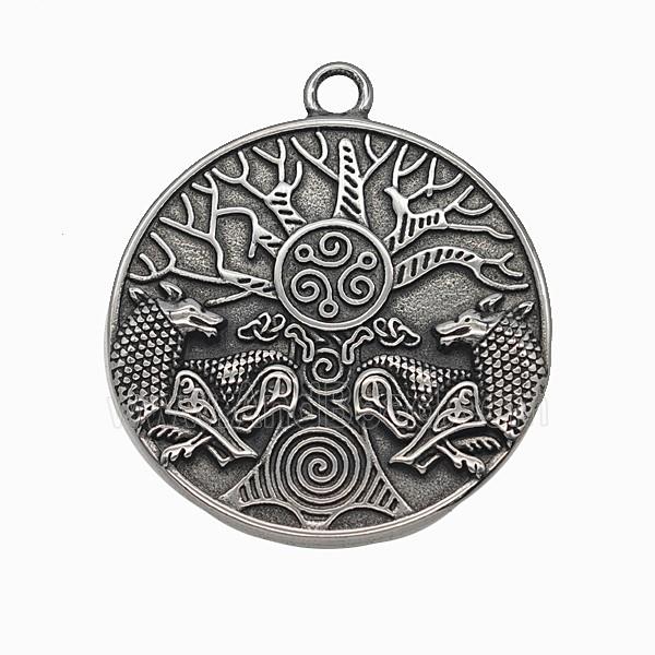 Viking Wolf Charms 304 Stainless Steel Tree Pendant Antique Silver