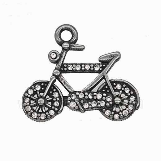 304 Stainless Steel Bicycle Pendant Pave Rhinestone Sports Antique Silver