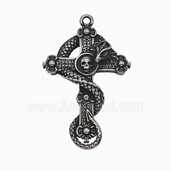 Dragon Cross Charms 304 Stainless Steel Pendant Skull Antique Silver