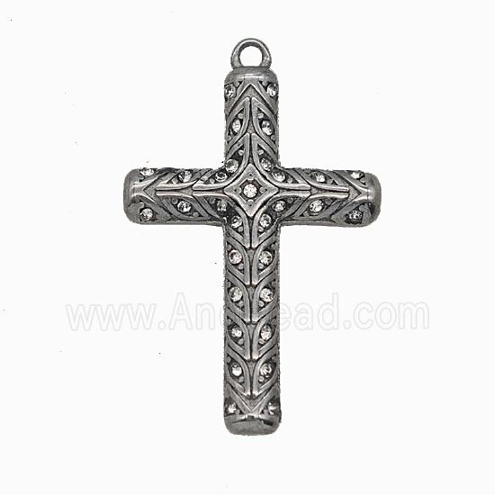304 Stainless Steel Cross Pendant Pave Rhinestone Antique Silver