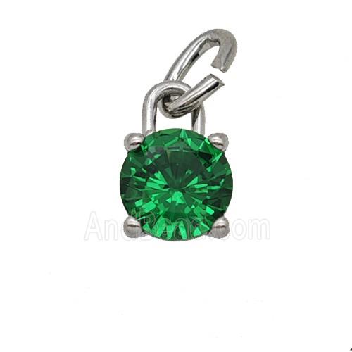 Raw Stainless Steel Pendant Pave Green Zirconia