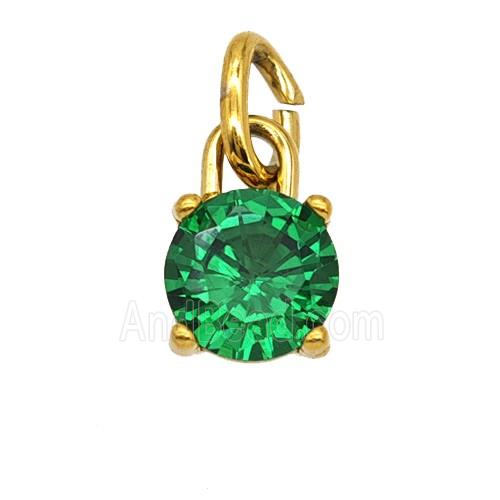 Stainless Steel Pendant Pave Green Zirconia Gold Plated