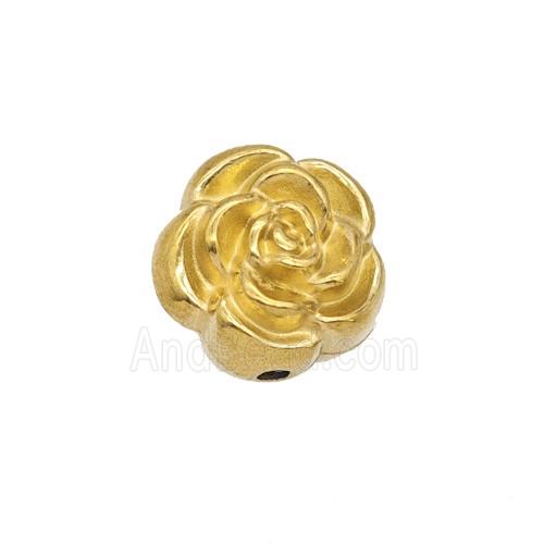 Stainless Steel Rose Flower Beads Gold Plated