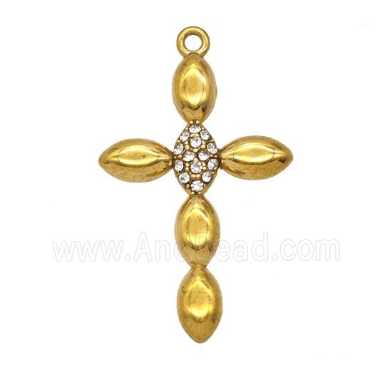 Stainless Steel Cross Pendant Pave Rhinestone Gold Plated