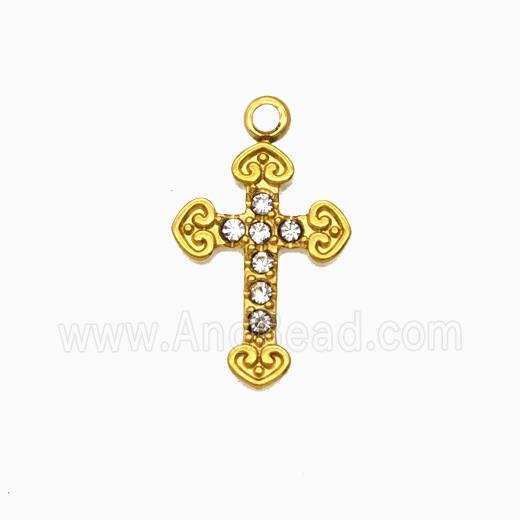 Stainless Steel Cross Pendant Pave Rhinestone Gold Plated
