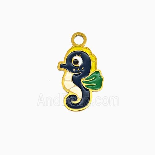 Stainless Steel Seahorse Pendant Enamel Gold Plated