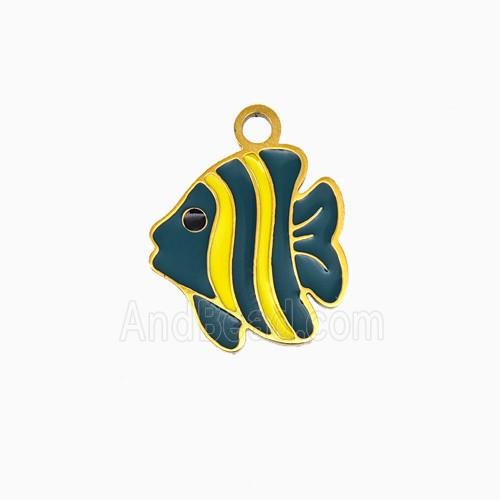 Stainless Steel Fish Pendant Enamel Gold Plated