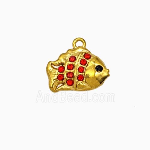 Stainless Steel Fish Pendant Pave Rhinestone Gold Plated