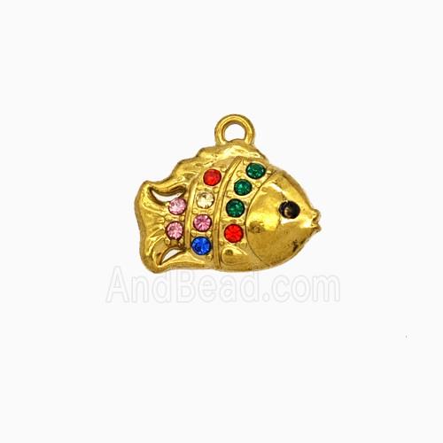 Stainless Steel Fish Pendant Pave Rhinestone Gold Plated