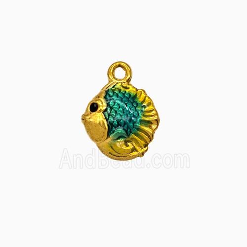 Stainless Steel Fish Pendant Blue Painted Gold Plated