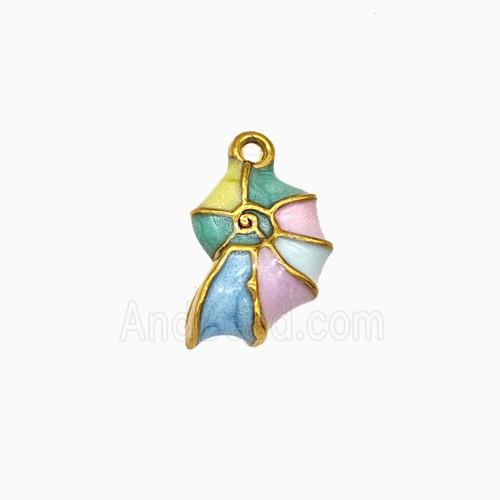 Stainless Steel Spiral Shell Pendant Multicolor Enamel Gold Plated