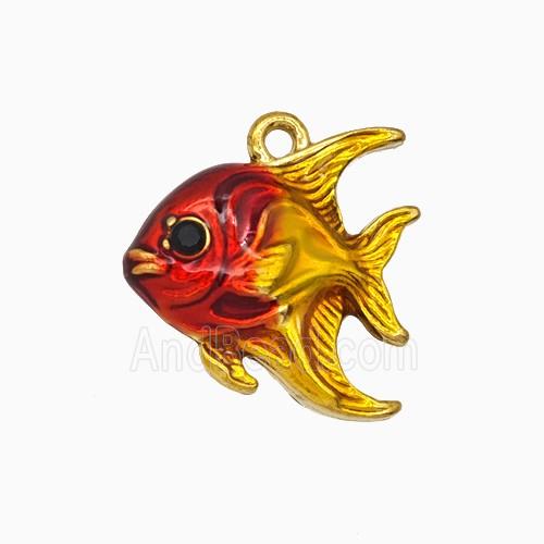 Stainless Steel Fish Pendant Red Painted Gold Plated