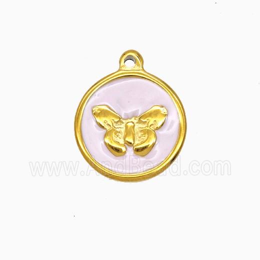 Stainless Steel Butterfly Pendant Pink Enamel Gold plated