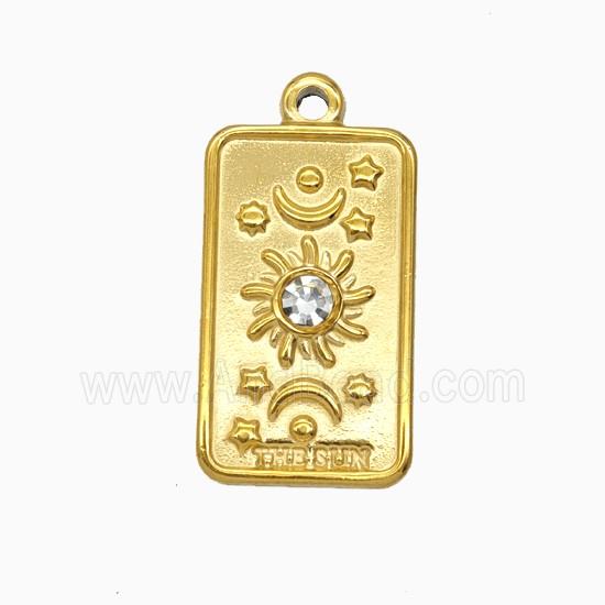 Stainless Steel Tarot Card Pendant Pave Rhinestone Sun Moon Gold plated