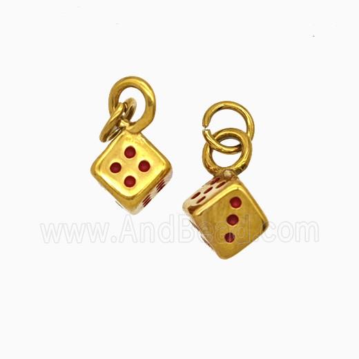 Stainless Steel Dice Pendant Red Enamel Gold Plated