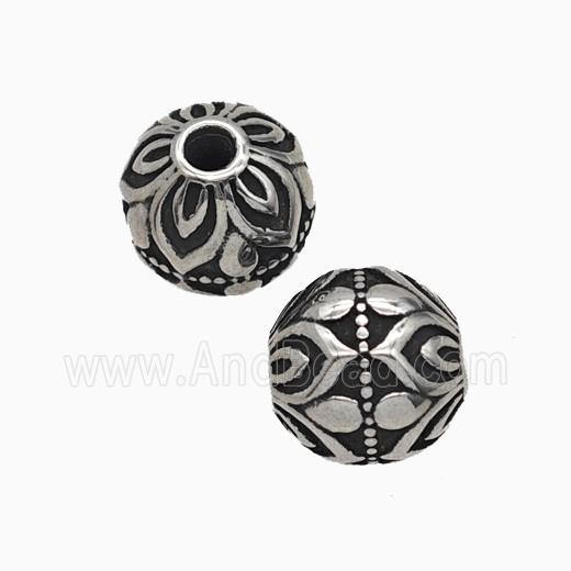 Stainless Steel Round Beads Lotus Antique Silver
