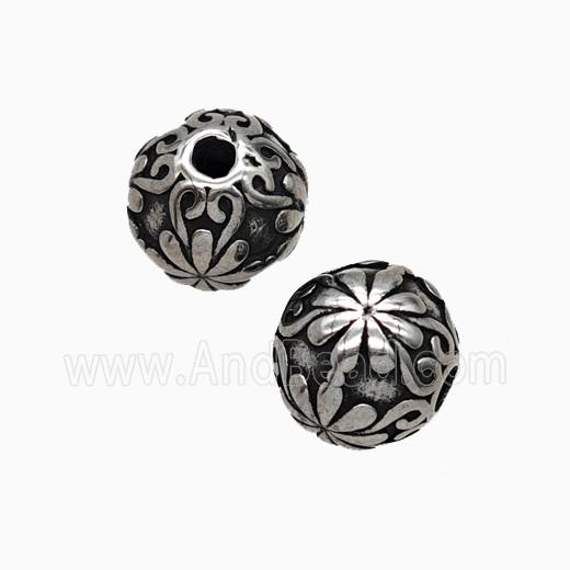 Stainless Steel Round Beads Daisy Flower Antique Silver