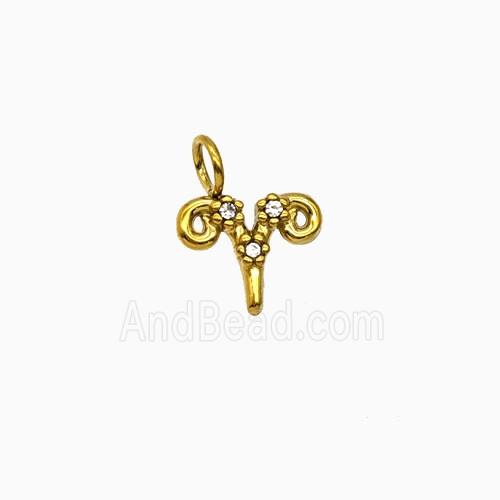 Stainless Steel Pendant Pave Rhinestone Zodiac Aries Gold Plated