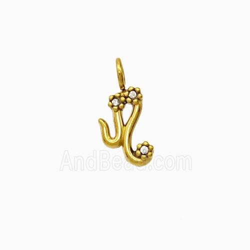 Stainless Steel Pendant Pave Rhinestone Zodiac Leo Gold Plated