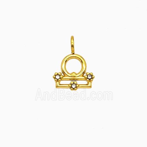 Stainless Steel Pendant Pave Rhinestone Zodiac Libra Gold Plated